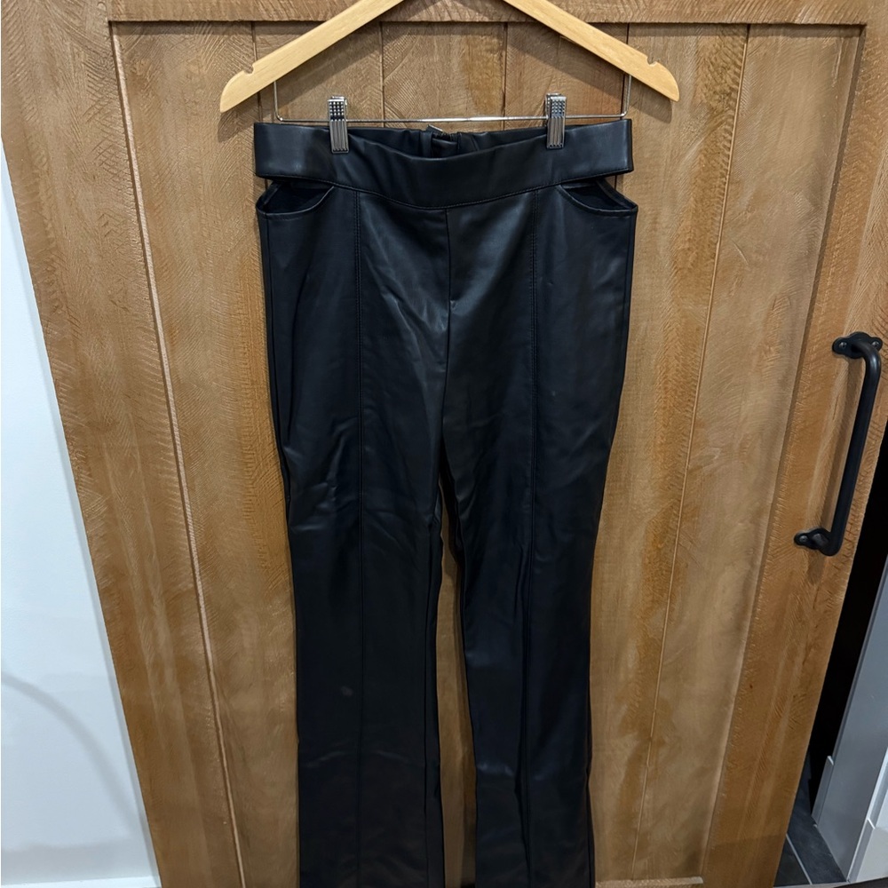 Zara Black Faux Leather Pants with Hip Cut Outs